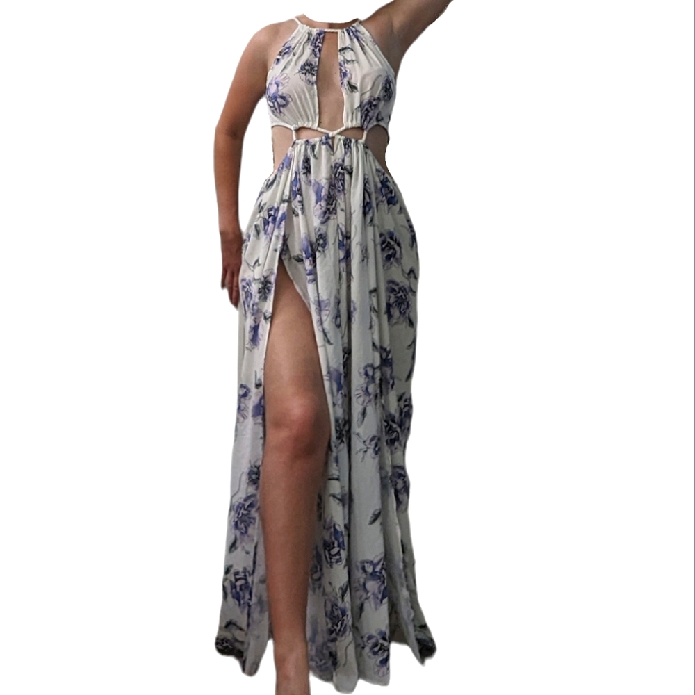 Backless Floral Maxi Dress